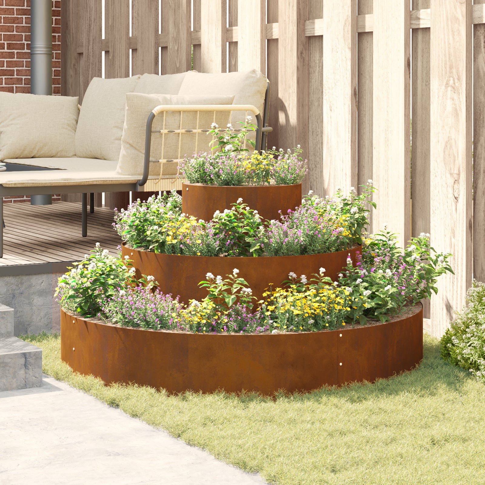Cache-pot de jardin Marron 120 x 120 x 20 cm Acier patiné vidaXL - 4
