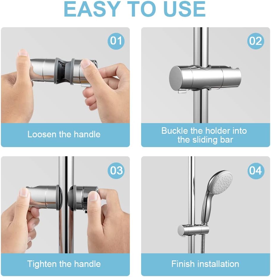 Support de Douchette pour Barre Coulissante 18-25mm, Support Pivotant 360°, Finition Chrome - 6