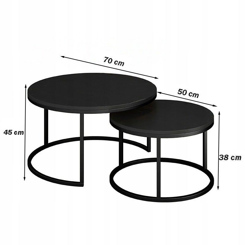 Stolik kawowy okrągły zestaw 2 stolików czarnych nowoczesne - 6