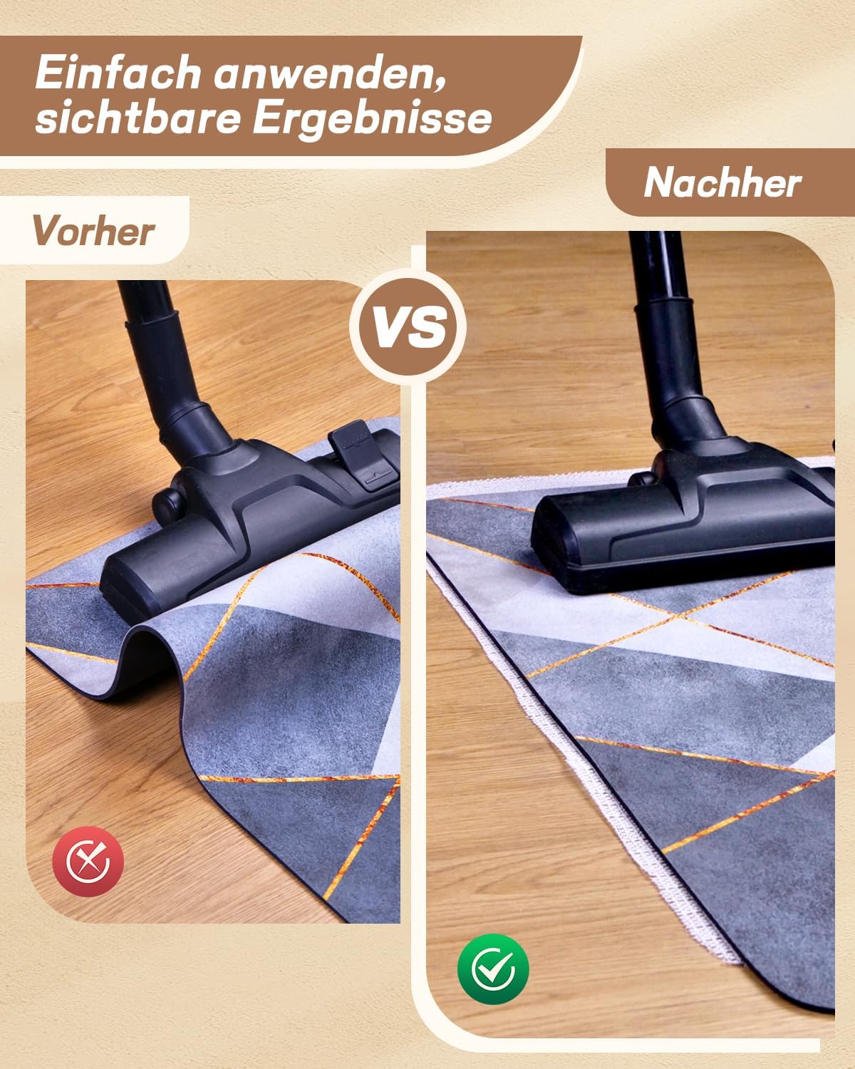 2 Pièces Tapis antidérapant pour tapis,70x160cm, Protection de Tapis,Facile à Laver et Peut Etre Coupé,Beige - 3