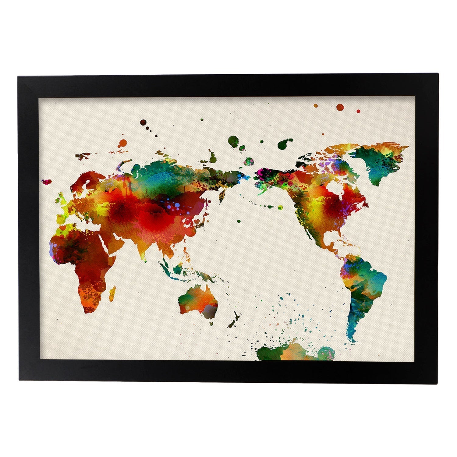 Poster de mapa mundi 2. láminas e ilustraciones de ciudades, comunidades, y mapas de espana. marco blanco - a3