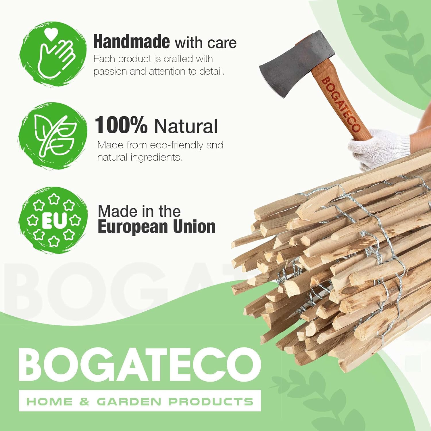 BOGATECO Clôture à piquets noisette châtaignier | Clôture en bois de 120 cm de haut et 500 cm de long | Espacement des lattes 7-8 cm | Durable - 7