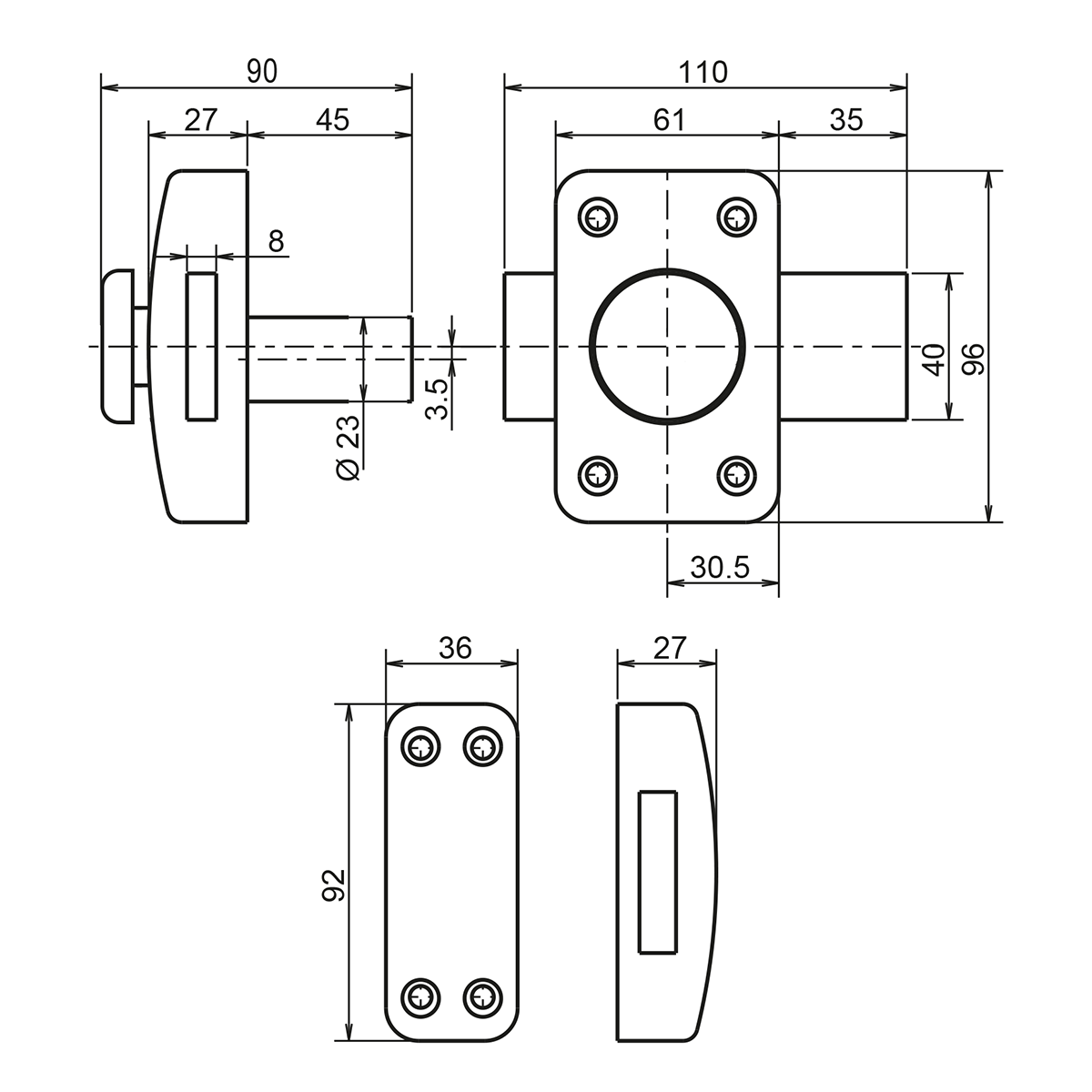 METALUX série 843- Verrou de sécurité en applique couleur bronze Verrou à bouton pour porte d'entrée ou porte de garage - 2