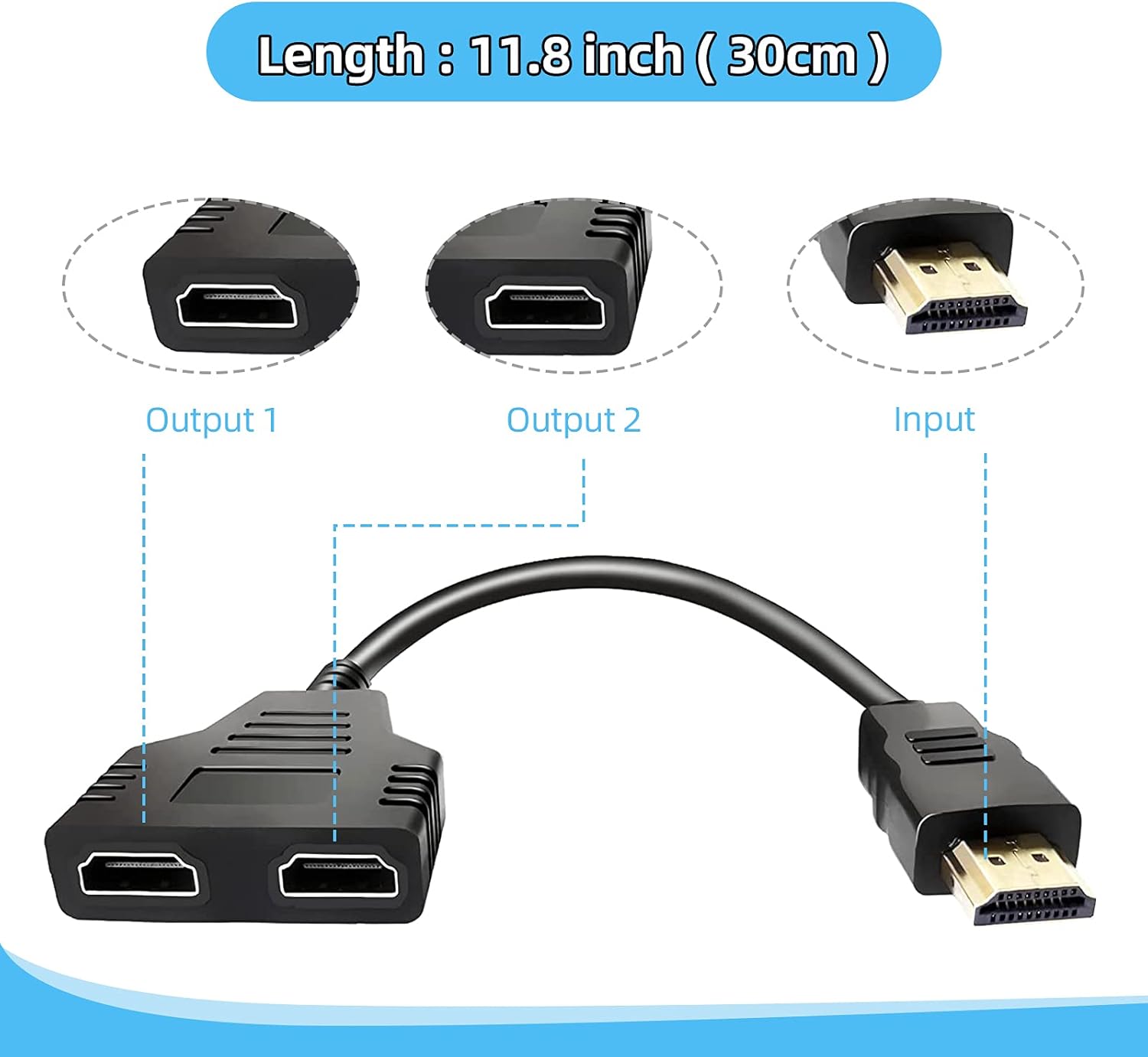 Prise HDMI 1 mâle vers Double HDMI 2 Femelle,Répartiteur HDMI câble Adaptateur convertisseur pour lecteurs de DVD/HDTV/Moniteur LCD - 2