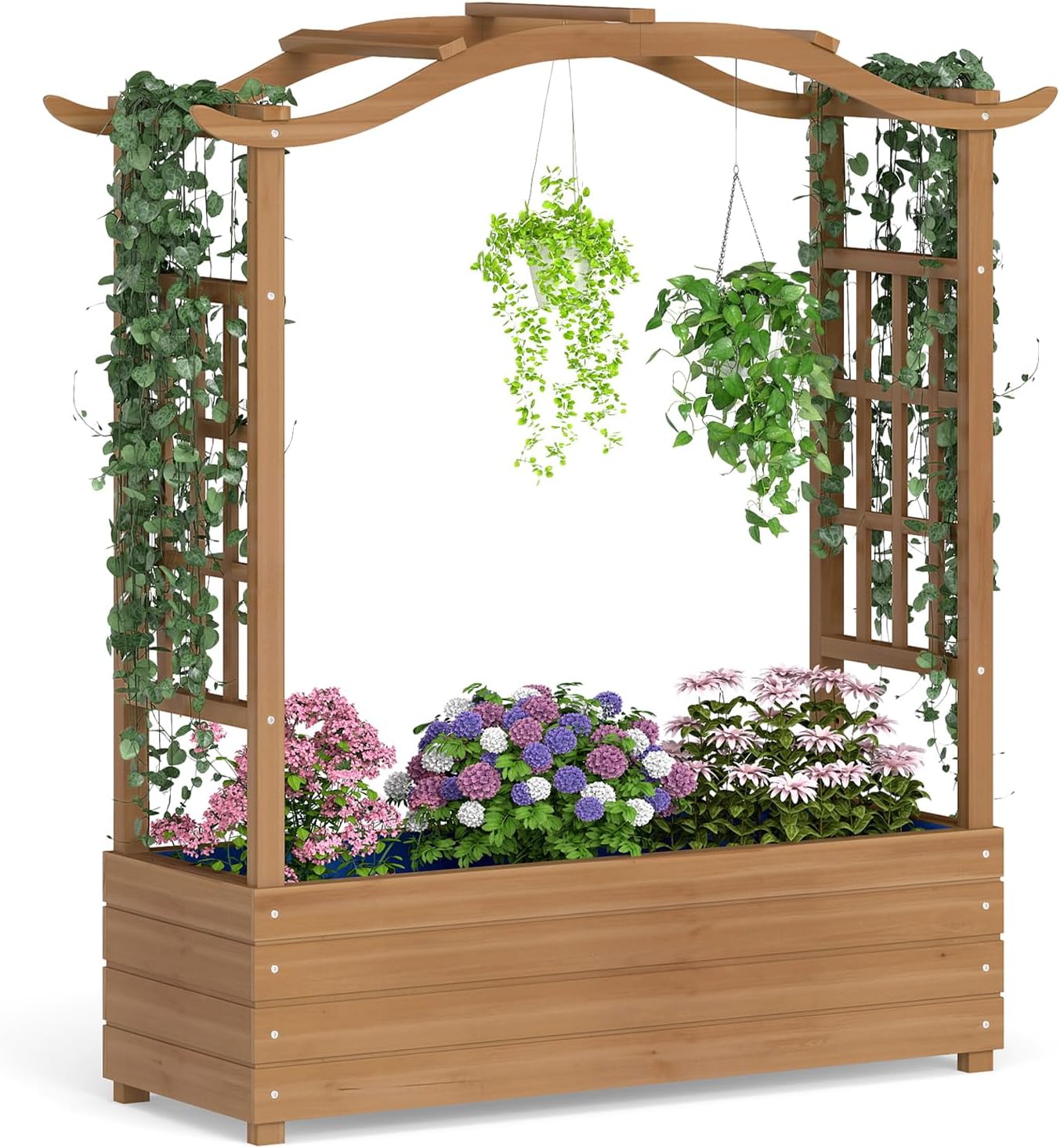 Podwyższona Skrzynka Roślinna z Bocznym & Górnym Treliśem, Skrzynka na Nogach z Drewnianym Treliśem, Ogródek Zewnętrzny dla Roślin Pnących
