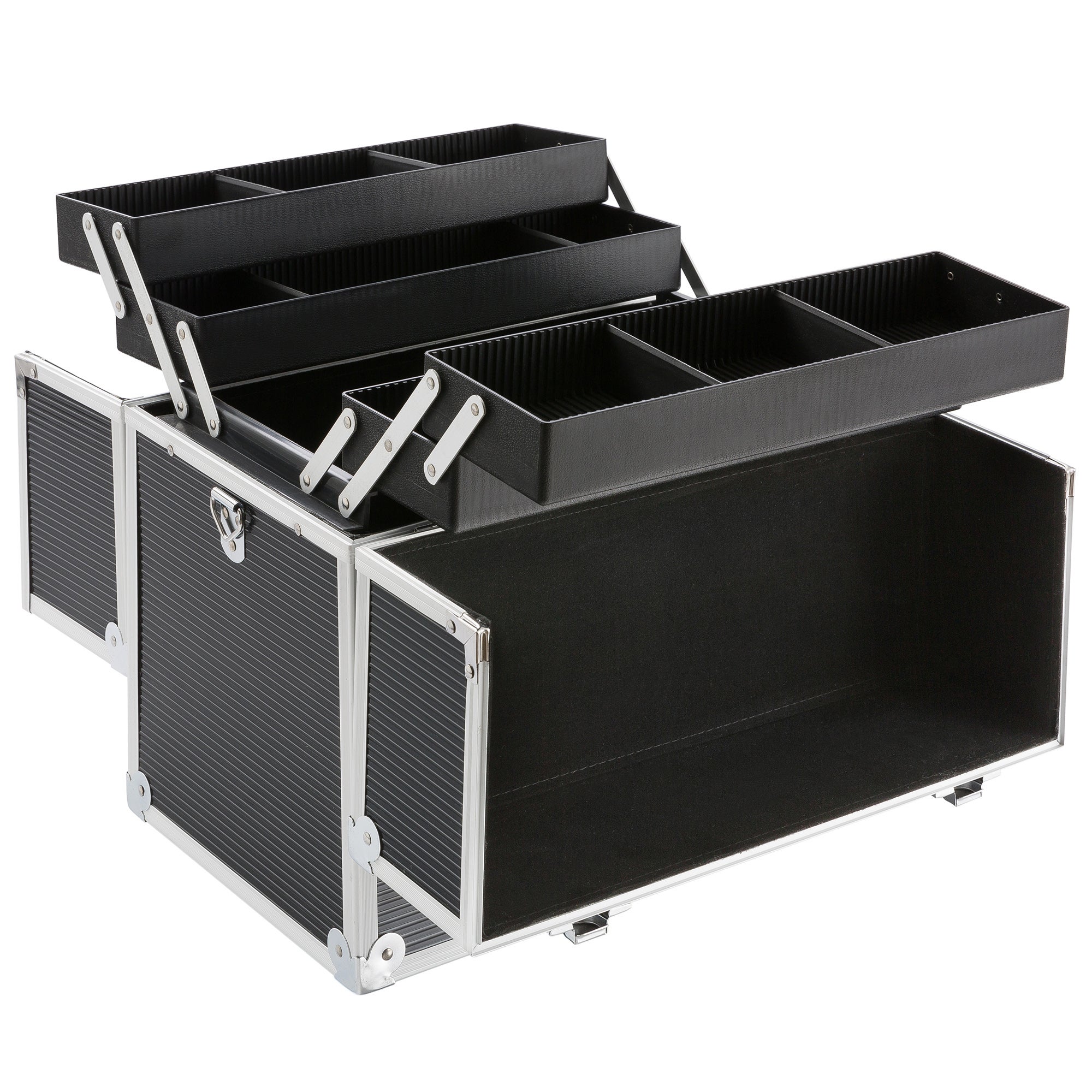 AREBOS Valise cosmétique 26L Sangle de Transport Incluse 13 Compartiments étages dépliables 39 x 36 x 23 cm Noir - 2