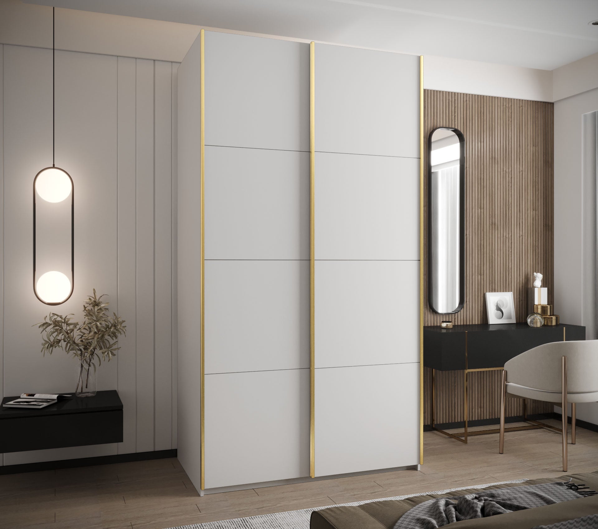 Szafa przesuwna wysoka Lux 1 130 x 64 x 245,5 cm biały + biały + u. złoty - Abiks Meble - 2