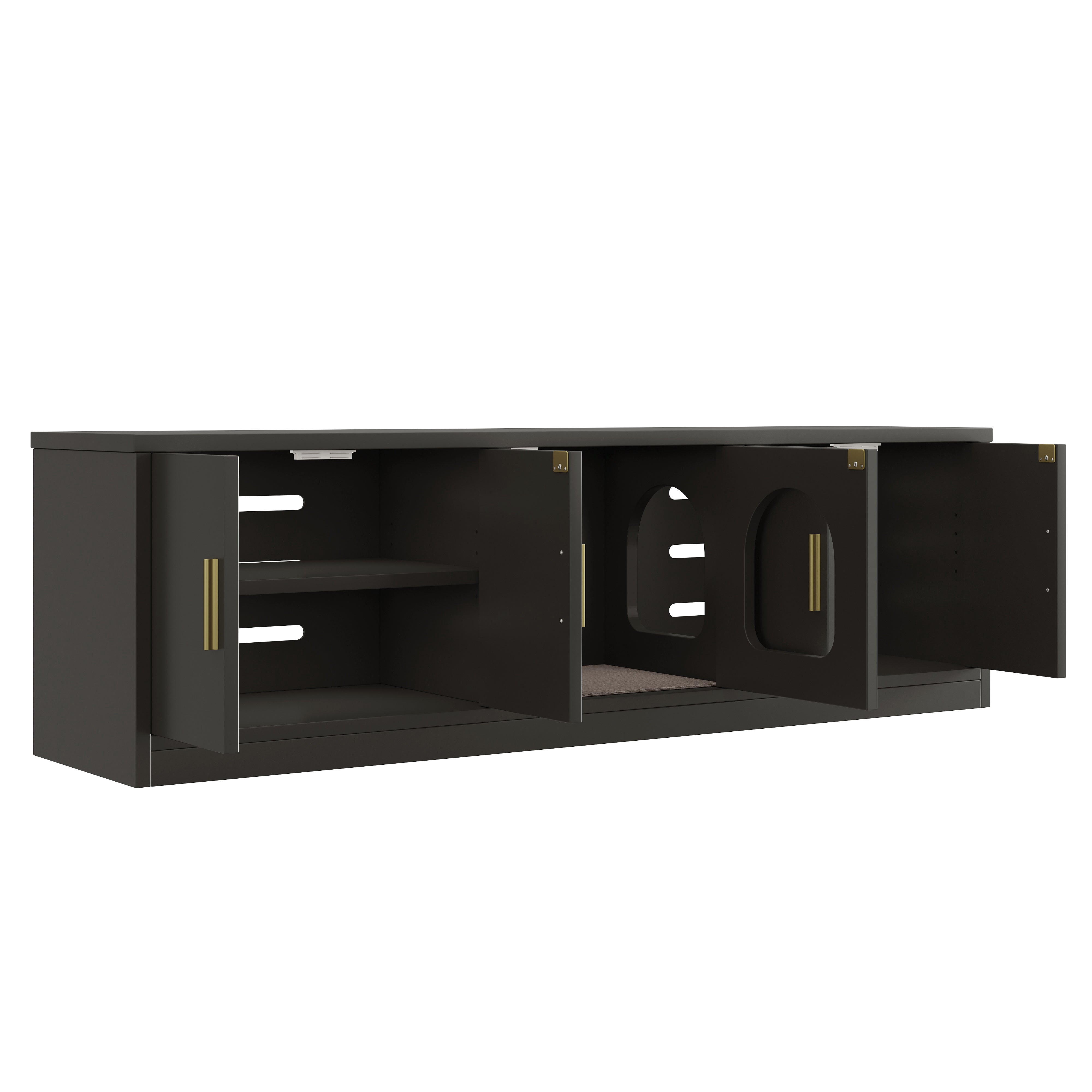 Armário para sapatos/caixa de areia para gatos - 140x40x45,5 cm - Com arranhador e ventilação - Luzes ajustáveis ​​​​- Preto - 3