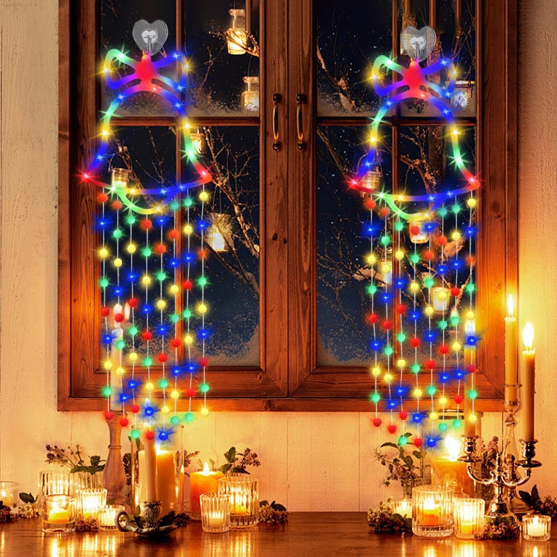 1PC Świąteczne oświetlenie okienne Jingle Bell, lampki choinkowe do kominka Świąteczne dekoracje okienne Nowy Rok