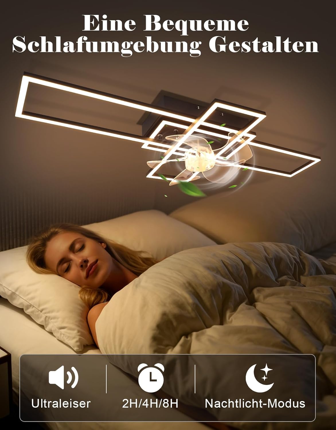 NETTLIFE Ventilateur de Plafond avec Éclairage LED 94cm, Moderne Dimmable avec Télécommande, 6 Vitesses, Minuterie pour Salon Salle à Manger - 3
