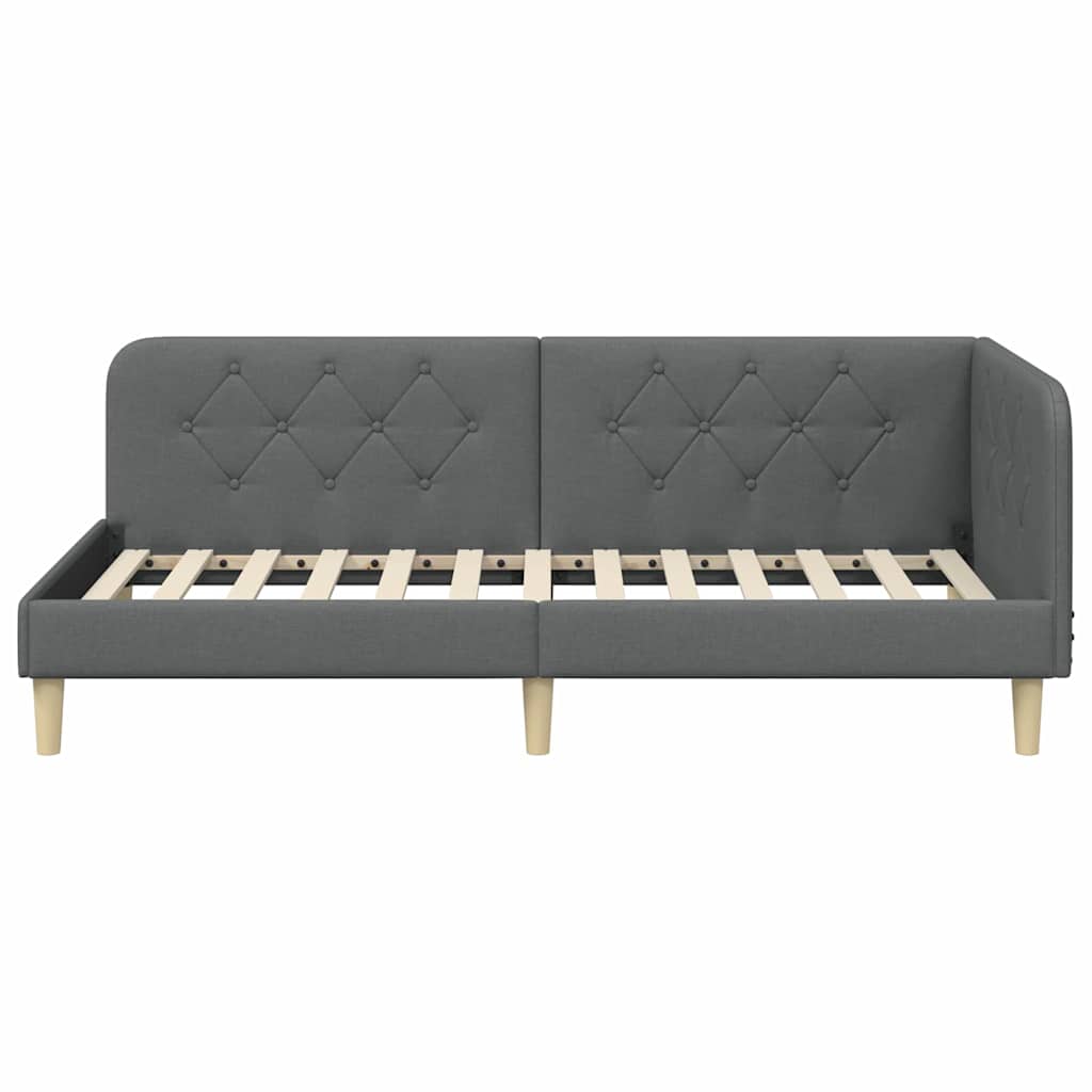 Cadre de lit d'angle gris foncé 100 x 200 cm tissu - 5