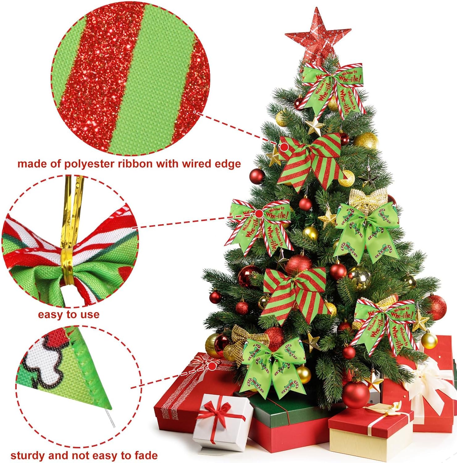 12 Nœuds De Noël Rouge Et Vert – Grands Arcs Décoratifs Pour Sapin, Couronnes, Cadeaux – Décorations Festives Pour Mariage, Anniversaire