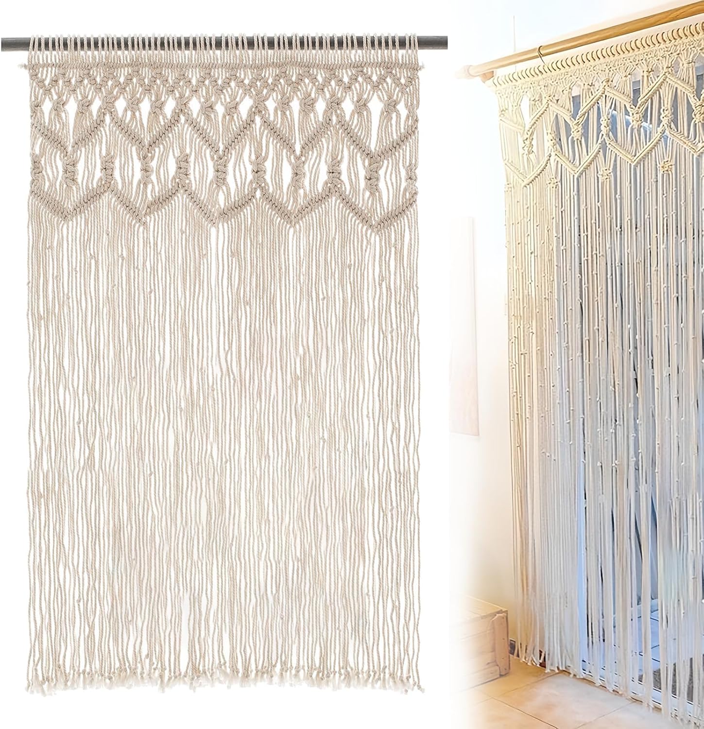 Rideau en macramé, 200 x 100 cm, style bohème, pour portes, fenêtres, salon, chambre à coucher ou décoration de mariage - 4