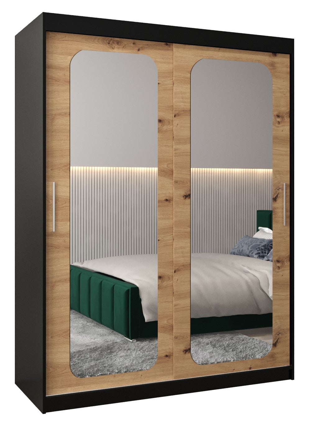 Szafa przesuwna garderoba PROMO T3 150 x 62 x 200 cm Czarny + Artisan - Abiks Meble