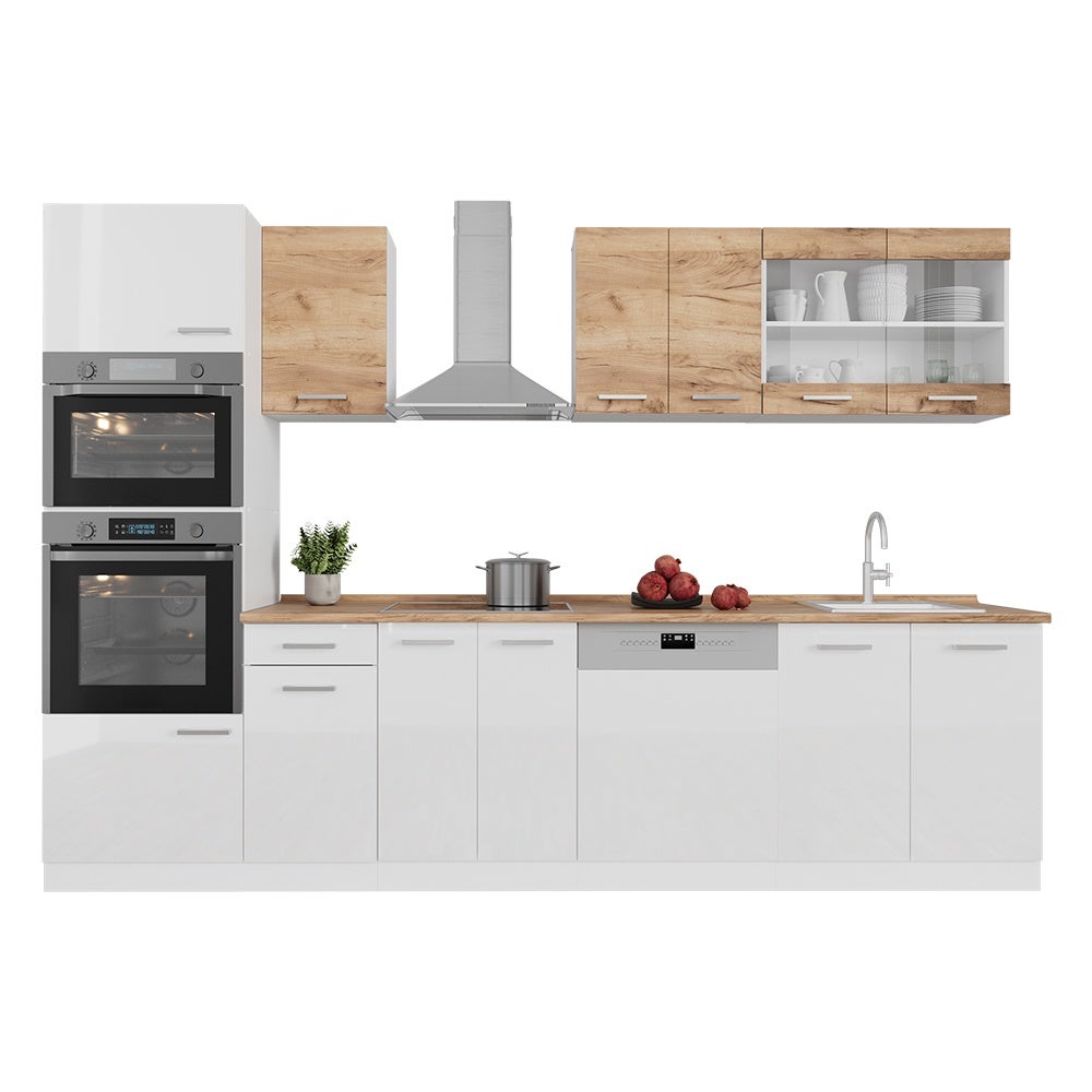 Vicco Aneks kuchenny R-Line, Gold power dąb/biały, 300 cm dwukolorowe szafki, BL Dąb - 7
