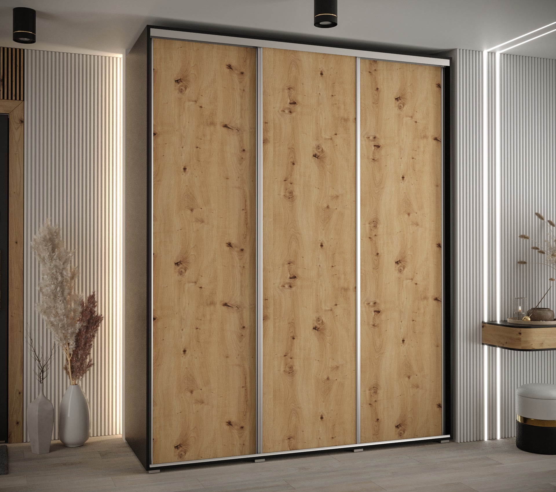 Szafa przesuwna wysoka Davos 1 200 x 45 x 235,2 cm czarny + artisan + u. srebrny - Abiks Meble - 2