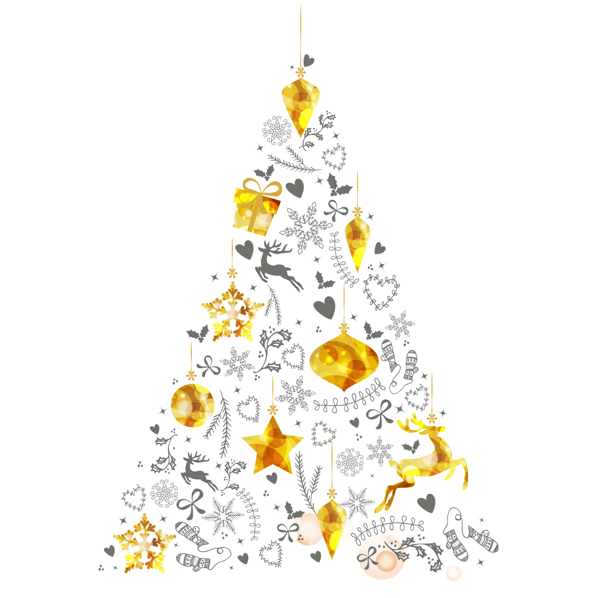 Sticker Noël sapin de noël doré et gris - Autocollants stickers adhésifs noël - décoration fêtes - 70x50cm - 2