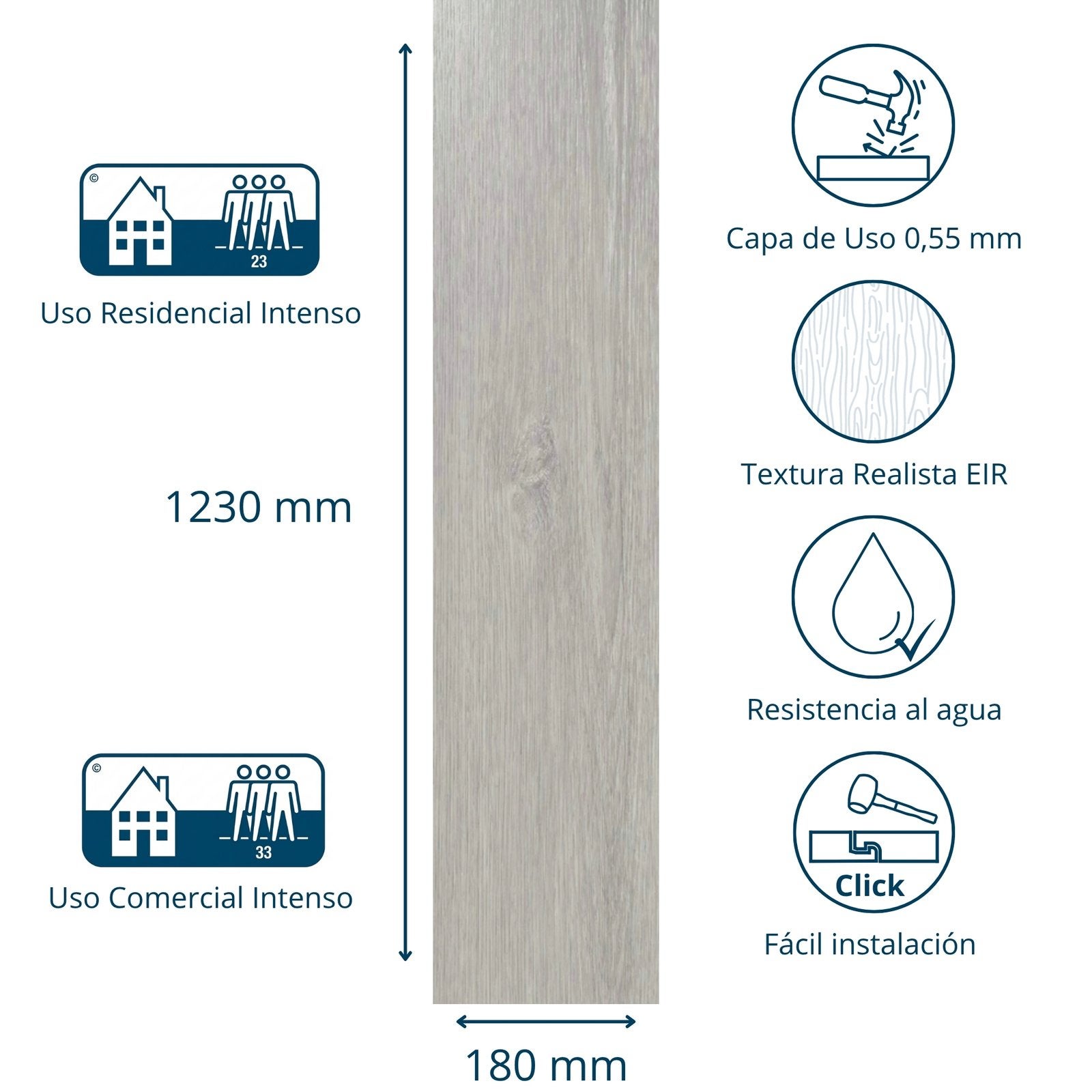 Suelo vinílico SPC clic Extrem 5 mm efecto madera Gris Perla ISOVEX (2,21 m²) - 2