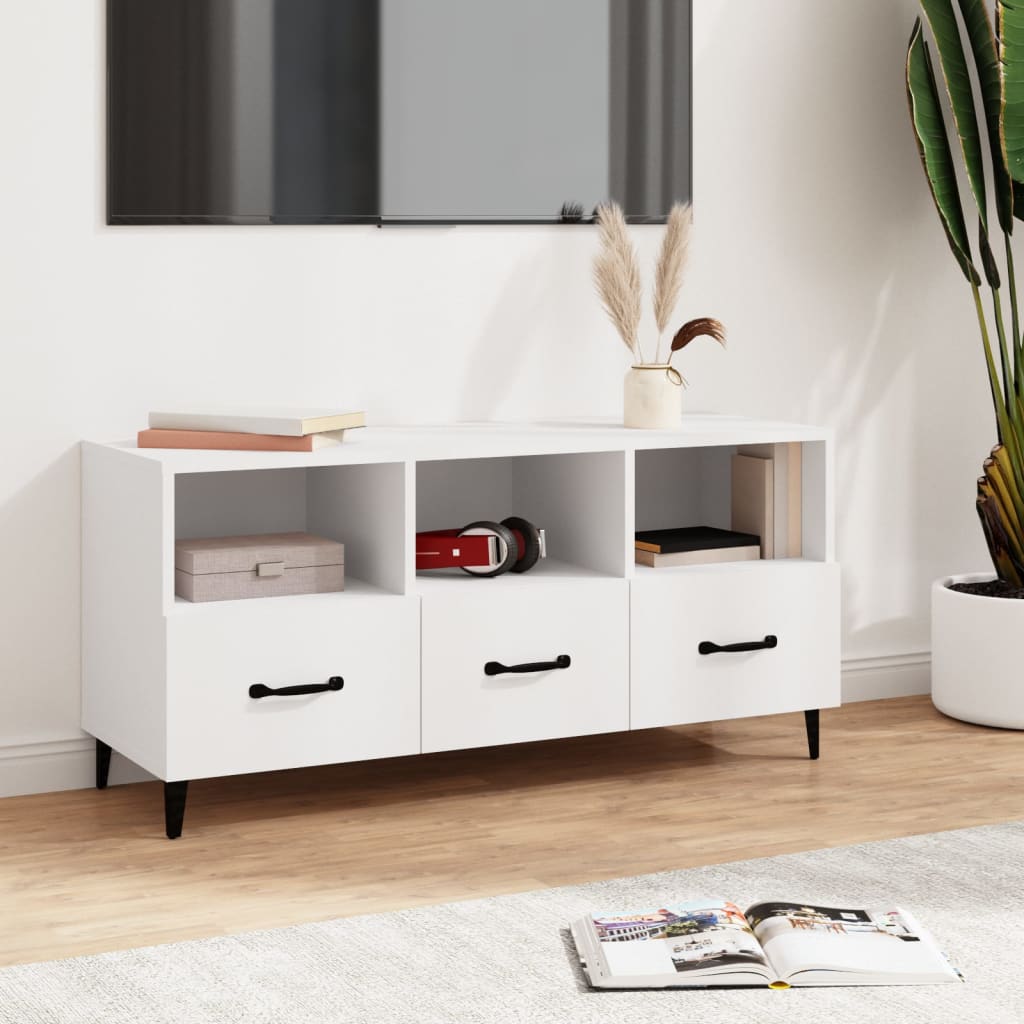 Szafka pod TV, biała, 102x35x50 cm, materiał drewnopochodny