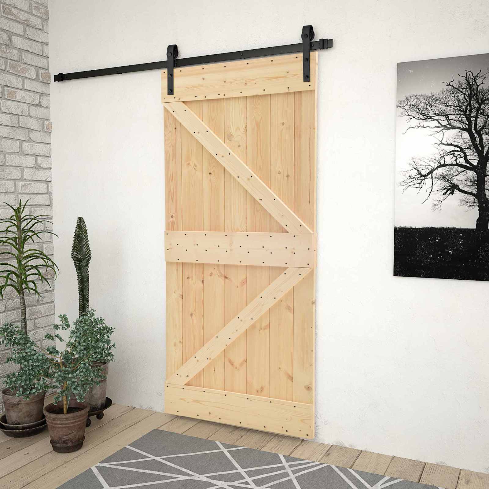 Puerta corredera natural y negro 80 x 210 cm