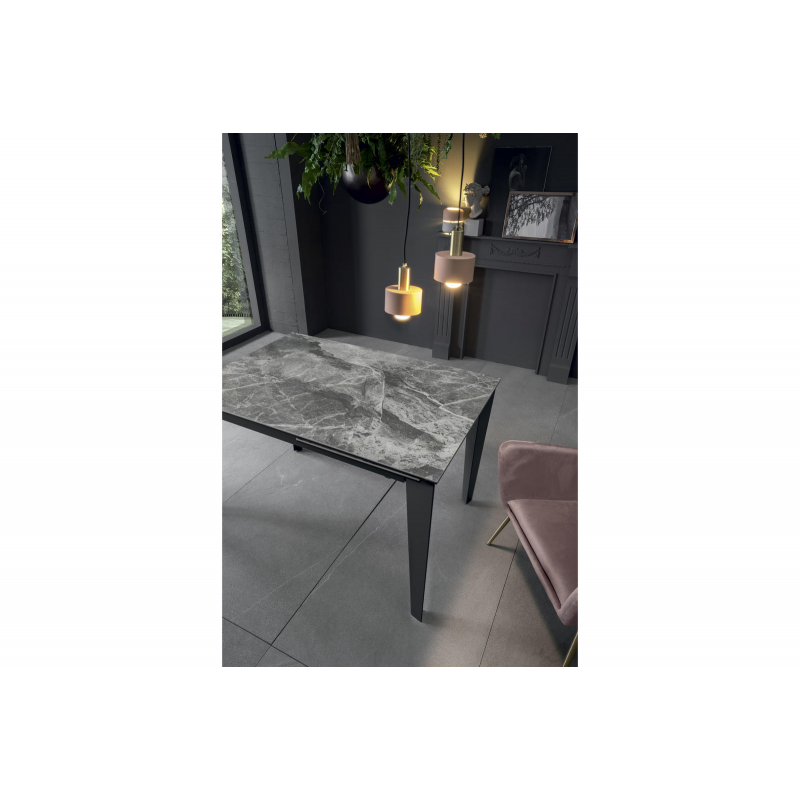Table extensible de 120cm à 170cm plateau moderne en céramique sur verre trempé marbre anthracite - 5