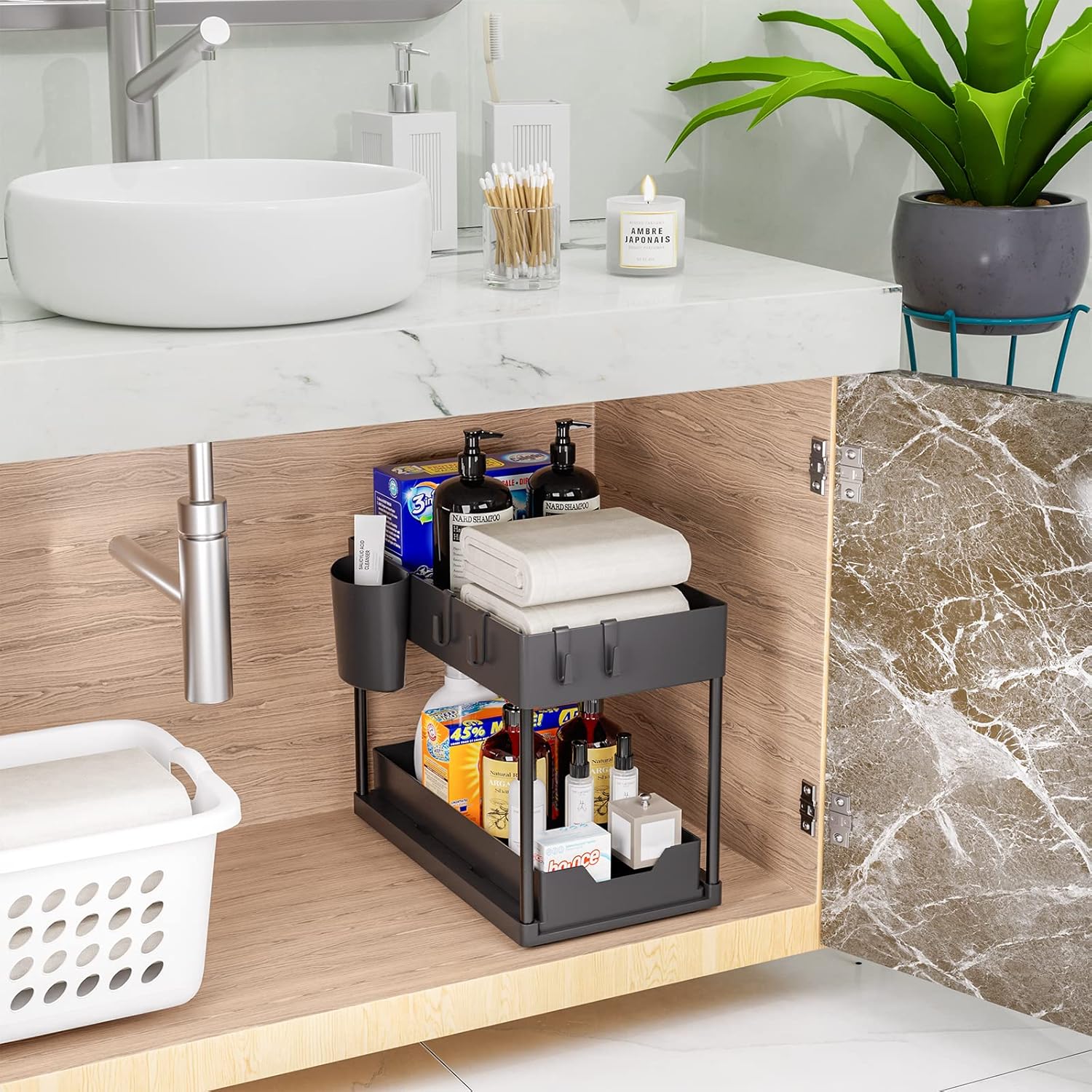 Étagères de cuisine sous évier à 2 niveaux, étagères multifonctionnelles, étagères de cuisine, étagères sous armoire-noir - 8