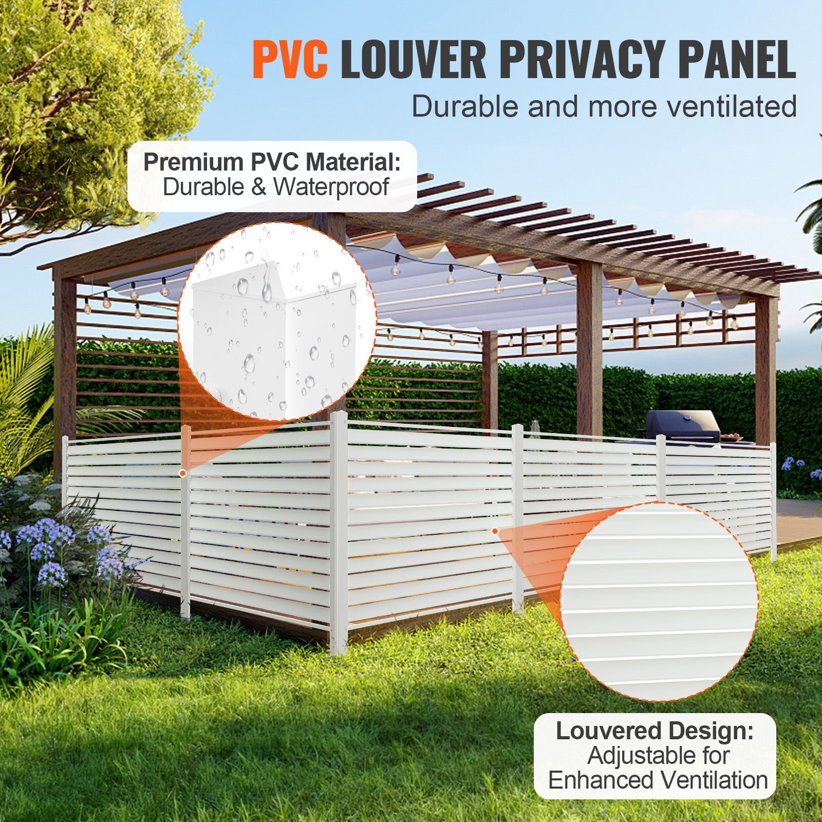 Panneau Brise Vue Extérieur VEVOR 122x122 cm Clôture de Jardin à Persiennes Kit 2 Panneaux de Confidentialité avec Piquets Métalliques, Sols Souples - 4