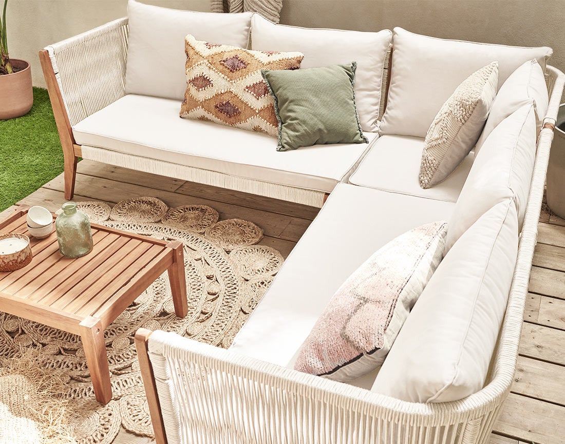 Salon de jardin 5 places en bois d'acacia et corde bois / beige - PAPUA - Best Mobilier - 3