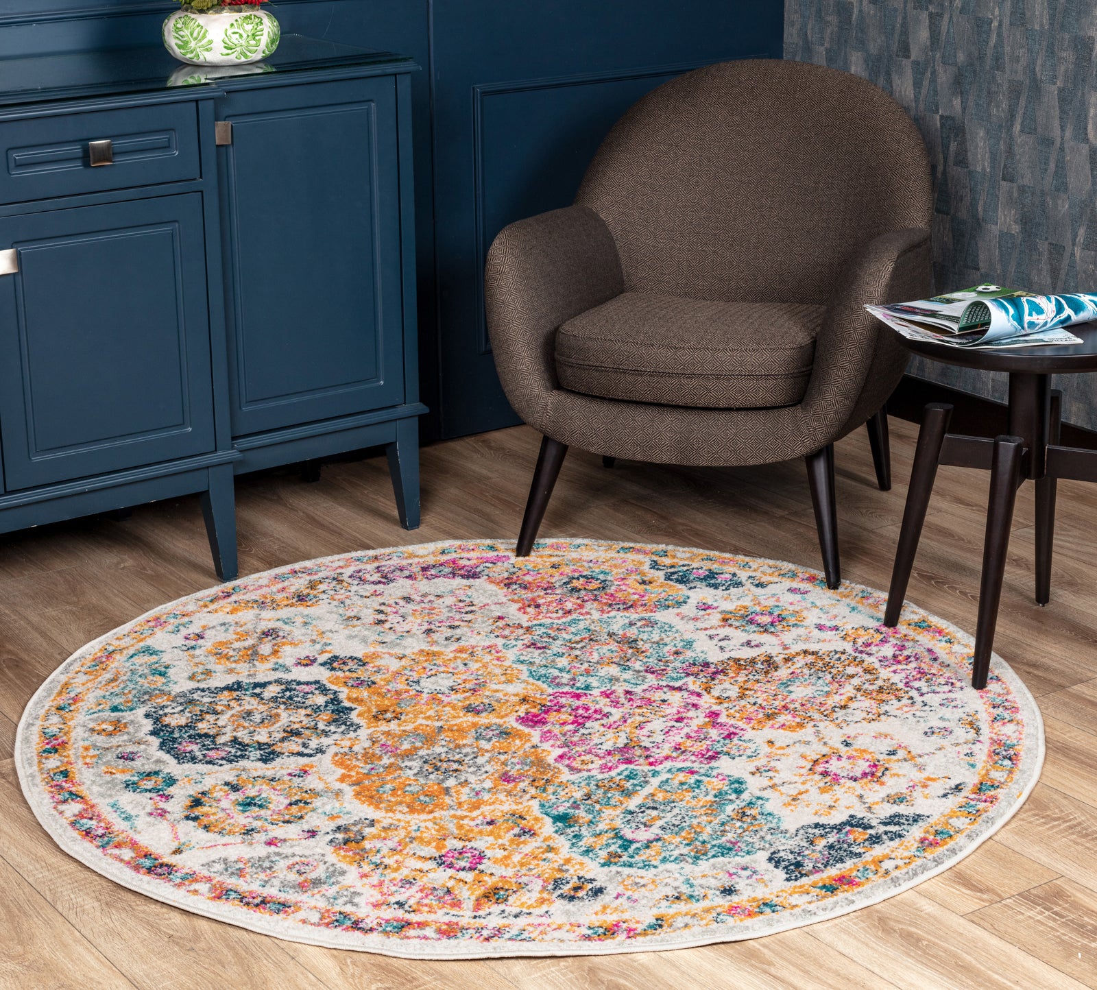LIVABLISS Tapis Rond Vintage Oriental Multicolore/Orange Ø 160 - 2