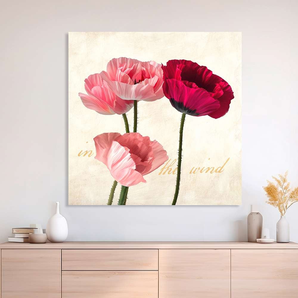 Tableau fleurs shabby-chic - impression sur toile - Teo Rizzardi - Coquelicots - 70x70 cm - 2