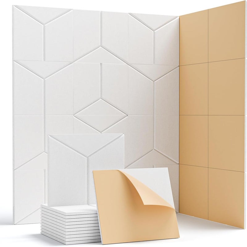 Zestaw 12 samoprzylepnych paneli akustycznych 30x26x1 cm, dźwiękochłonnych, z wysokogęstościowego poliestru, do ścian