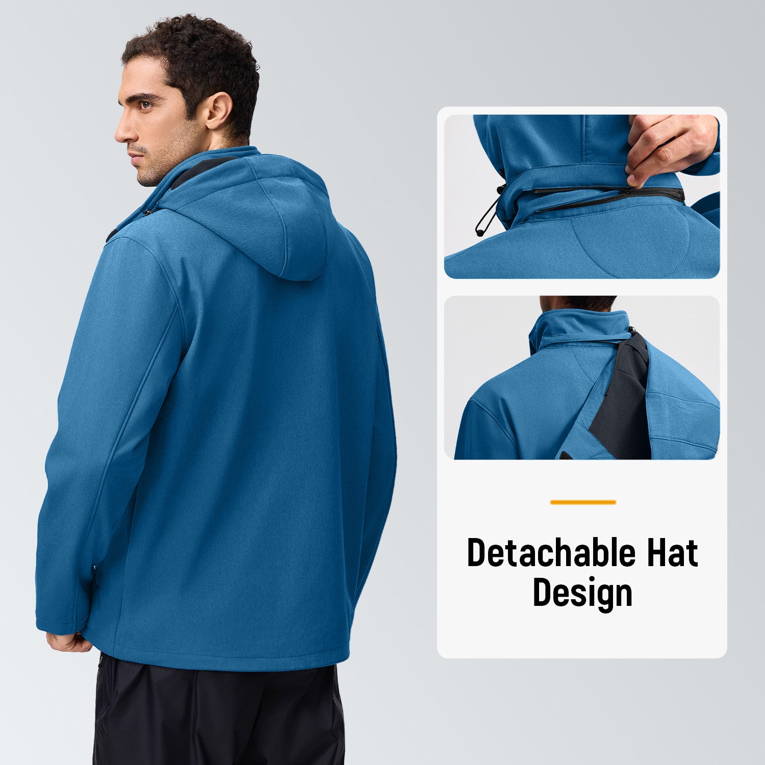 Veste de Travail Homme Blouson & Softshell de Travail - Imperméable, Anti-Vent, Fourré Chaud, Poches Multiples, Capuche Amovible - Bleu M - 3