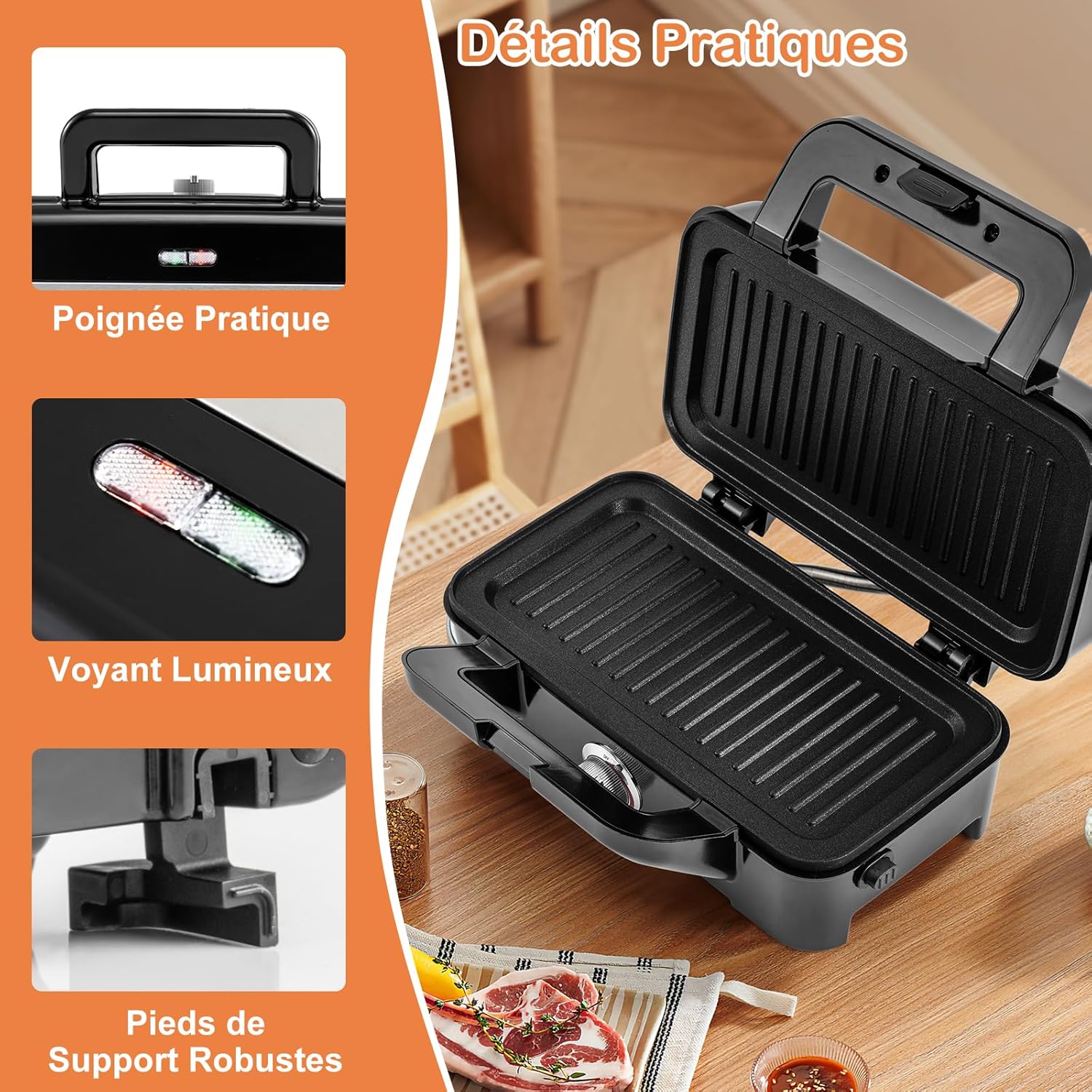 Urządzenie 3w1 do Kanapek Croque Monsieur, Gofrów i Panini, Elektryczne, z Regulowanym Termostatem i Zabezpieczeniem przed Przegrzaniem - 8