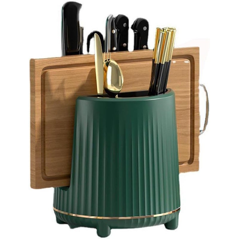 Akcesoria do przechowywania w kuchni, wielofunkcyjny obrotowy stojak na naczynia, pałeczki, nóż, deska do krojenia, ociekacz (ciemnozielony)