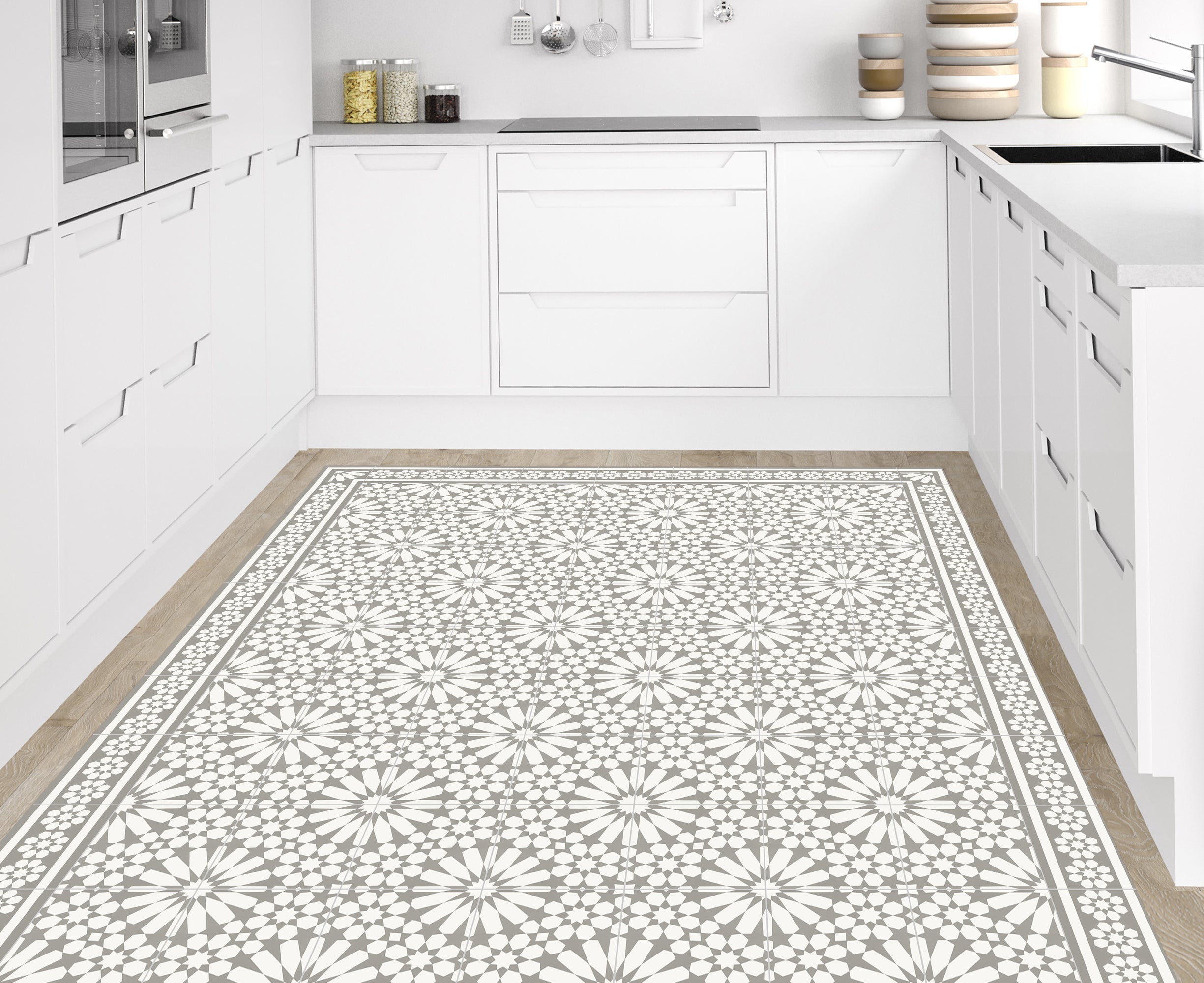 Tapis antidérapant en vinyle Samara beis 133x200 cm - PVC imprimé, lavable, ignifuge, pour le salon ou la cuisine, style hydraulique, beige - 3