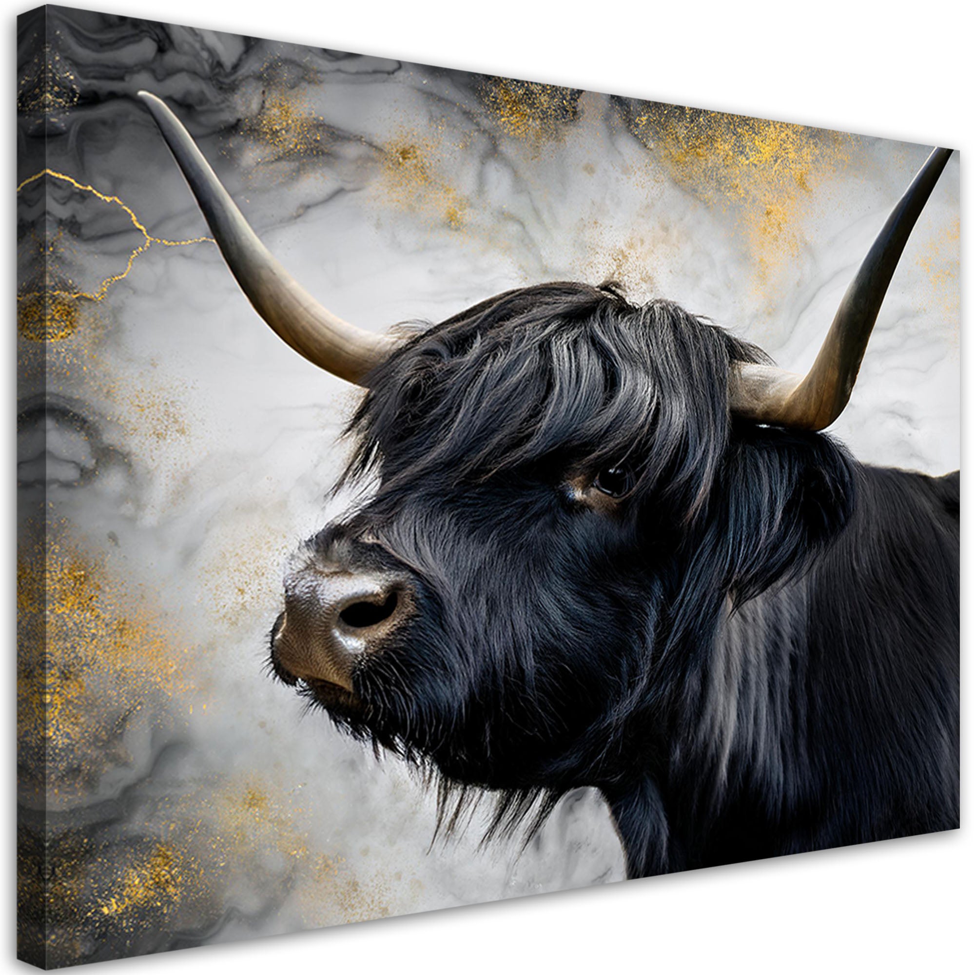 Obraz na płótnie, Krowa Szkocka Marmur Złoty 120x80