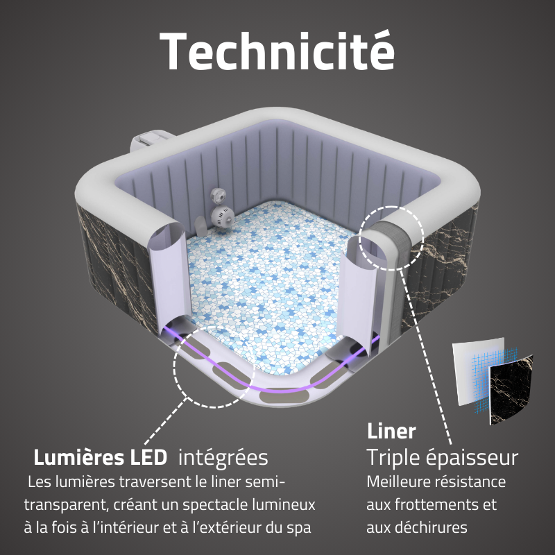 Bestway Spa gonflable carré Lay-Z-Spa Hollywood Luxe AirJet LED 4-6 personnes - 5