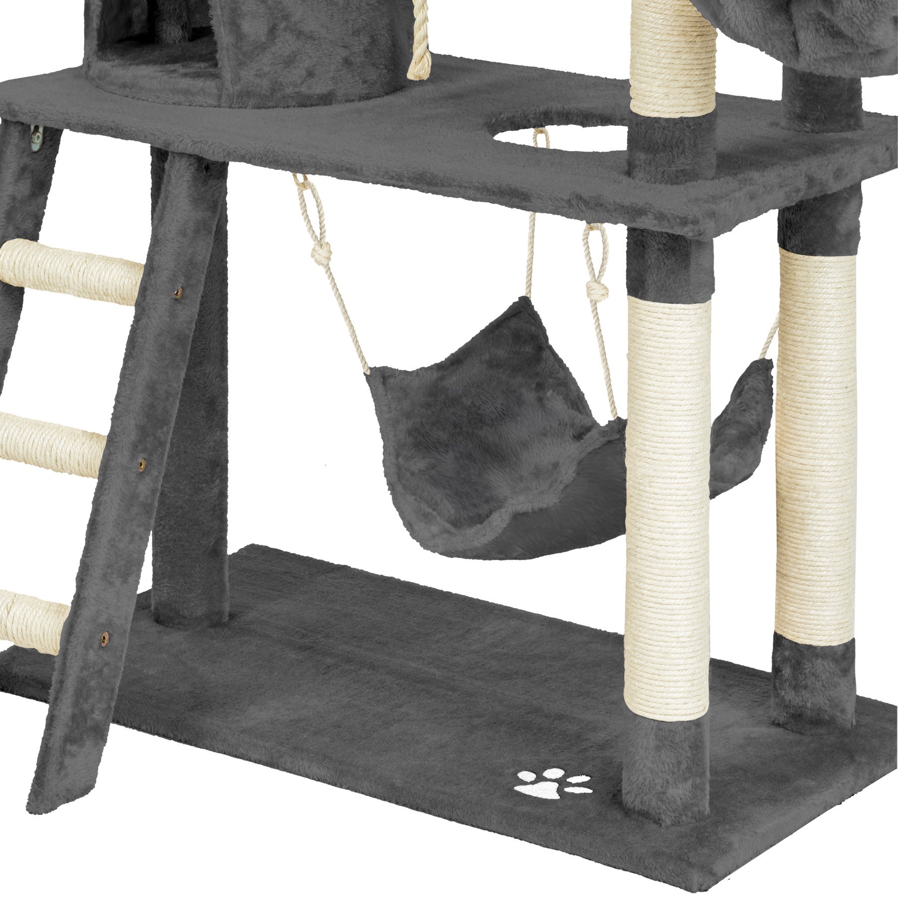 Arbre à chat en sisal avec hamac, griffoir, cabane et cordelette de jeu 105 x 60 x 141 cm TECTAKE - 6