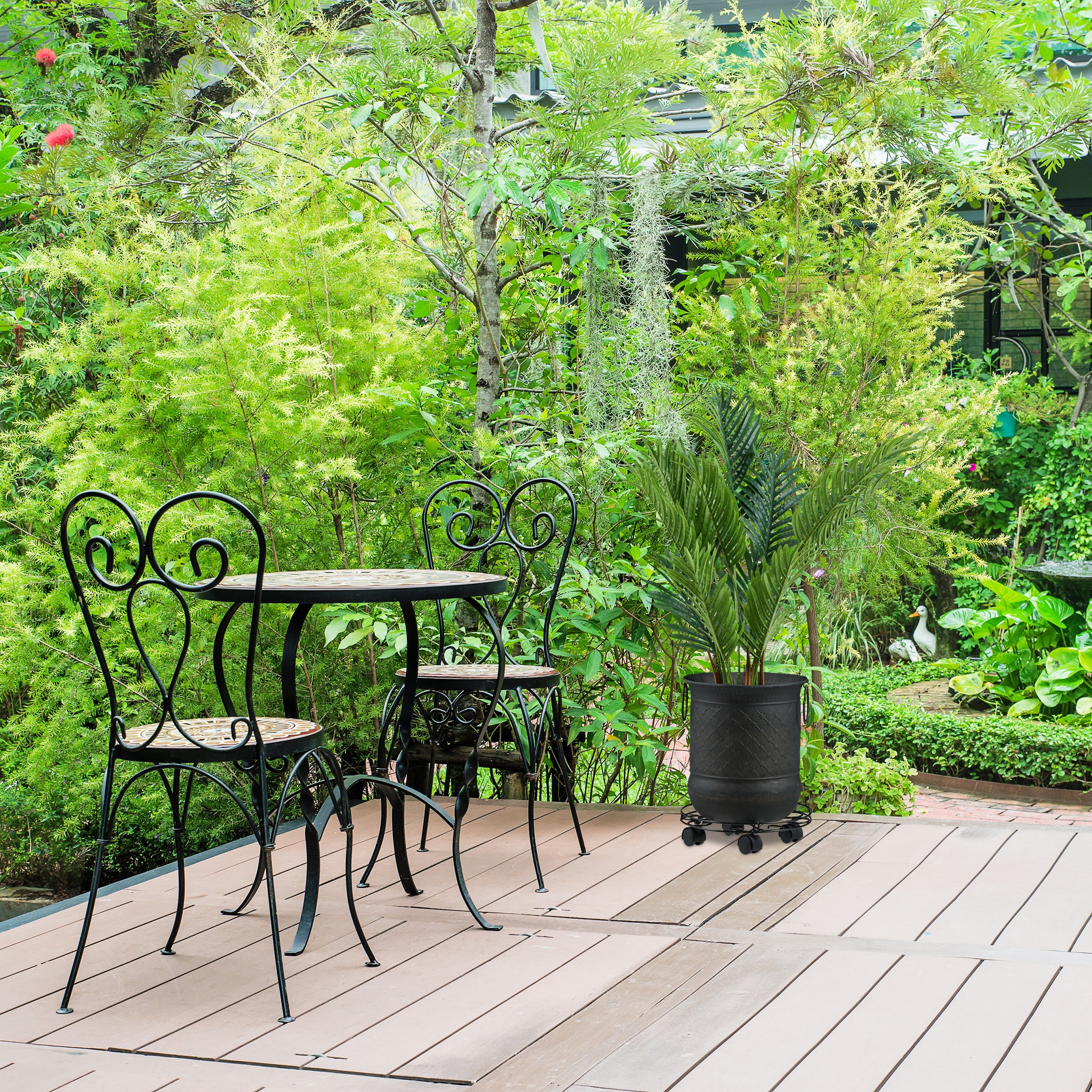 Relaxdays Support roulant pour plantes, jeu de 2, rond, intérieur et extérieur, freins, Plateau roulant pots de fleurs - 2