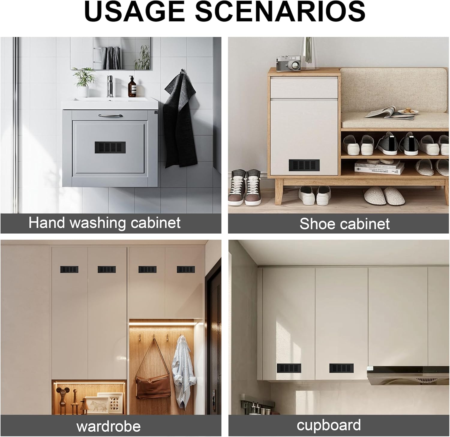 Kratka wentylacyjna, Kratka wentylacyjna aluminiowa do wentylacji szaf i pomieszczeń, 20x8cm, czarna, 4 sztuki - 7