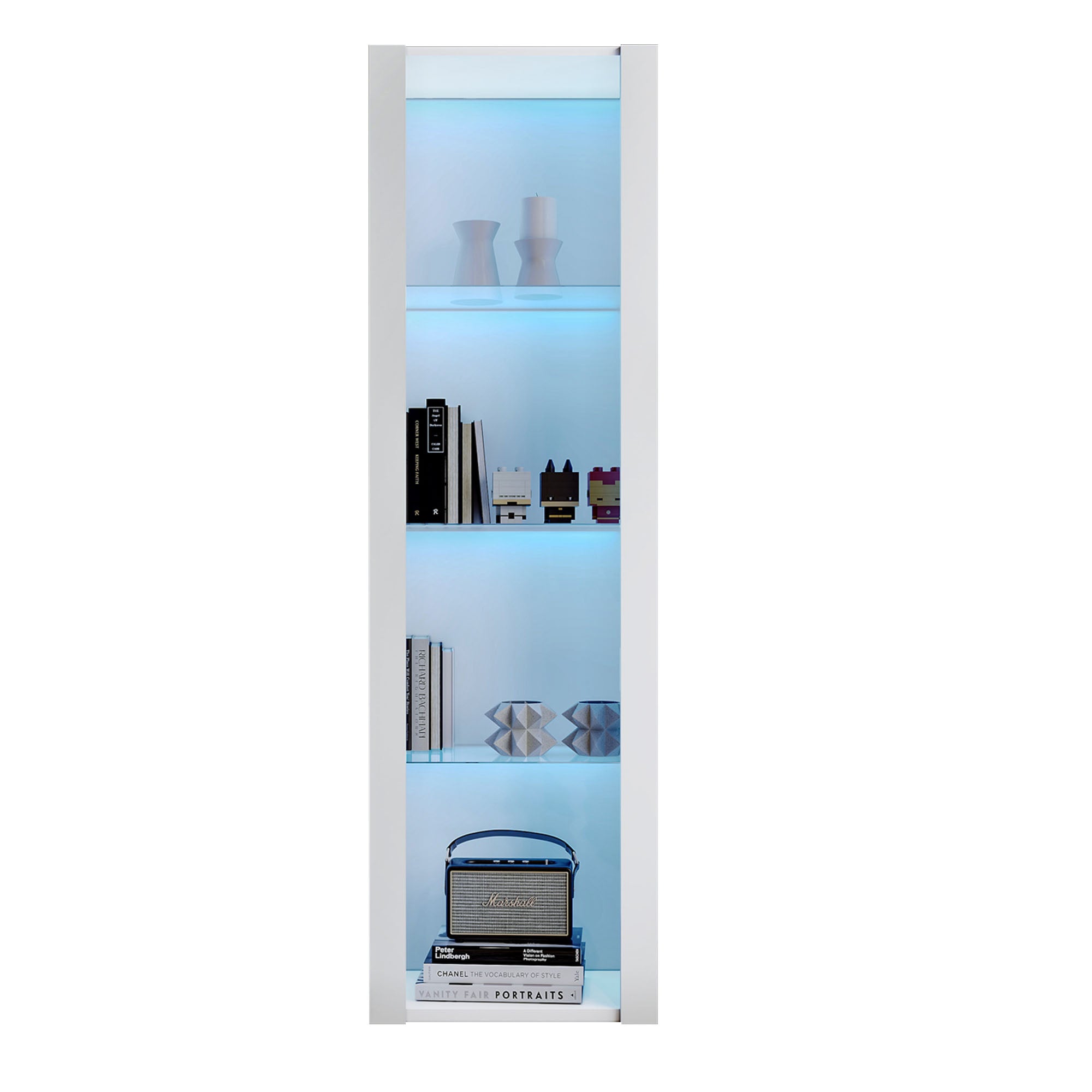 Vitrine L166cm avec LED - 3 étagères en verre - Blanc - 3