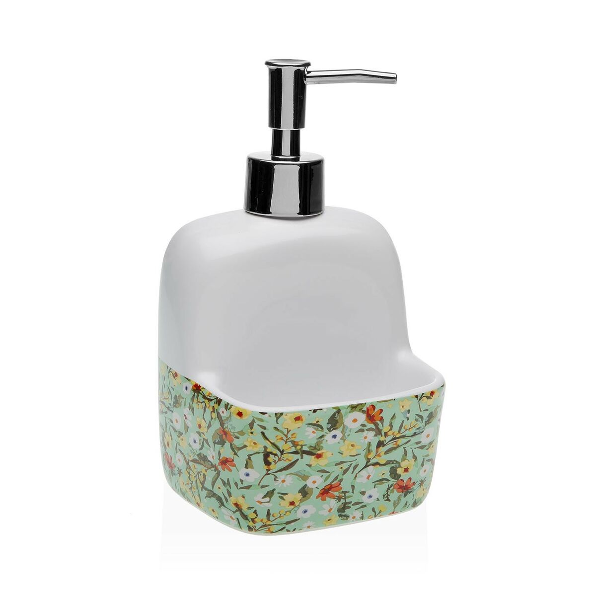 Set Dispenser E Portasapone In Ceramica A Forma Di Fiore | Nero | Per Bagno E Cucina | Con Base Antiscivolo