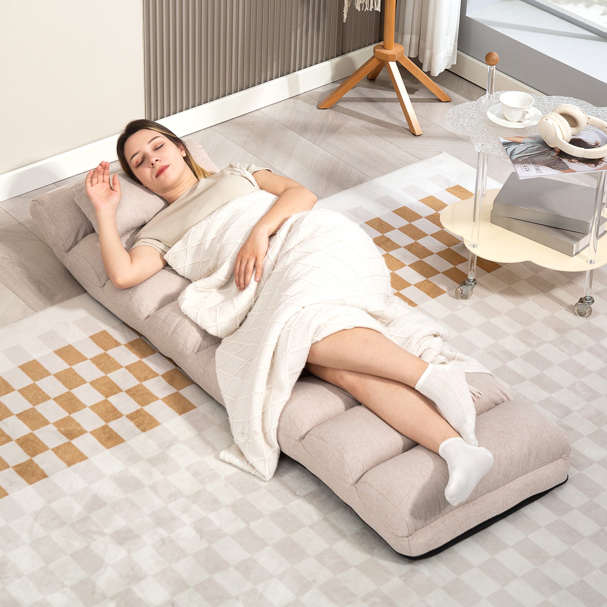 Fauteuil convertible 1 place Tissu aspect lin (100% polyester) HOMCOM - 9