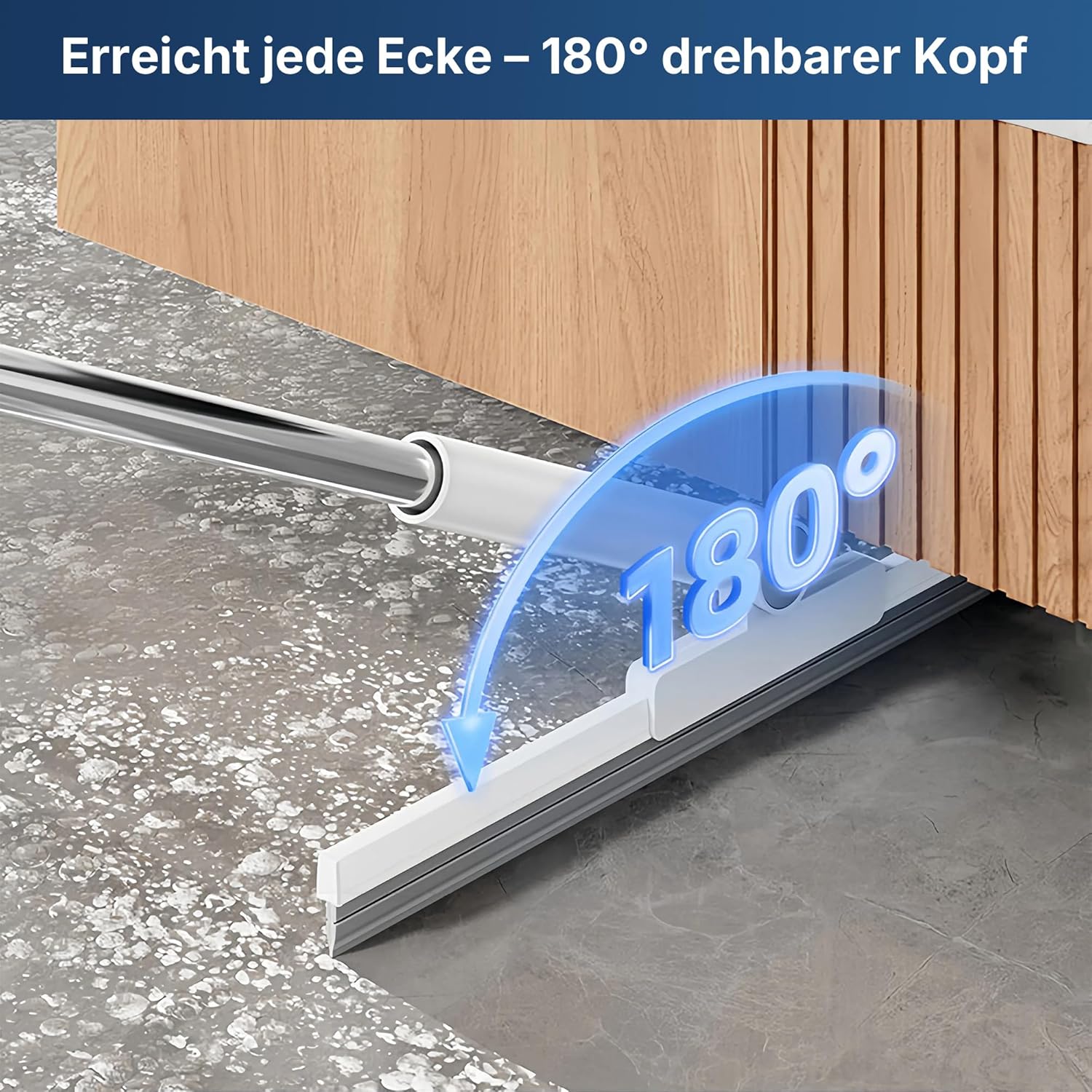 Raclette de sol de douche en silicone, raclette de douche de 35 cm de large avec manche réglable en acier inoxydable (124 cm). - 3