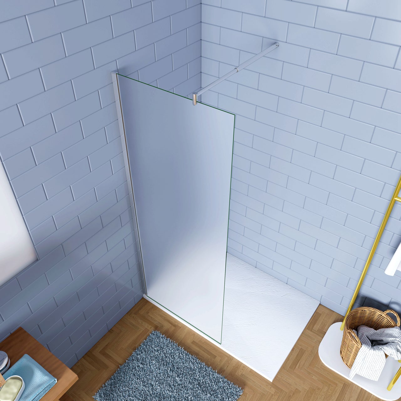 Parete Doccia Walk-In Scorrevole Vetro 8 Mm Anticalcare - Telaio Cromato, Reversibile, Misura 126-130 Cm