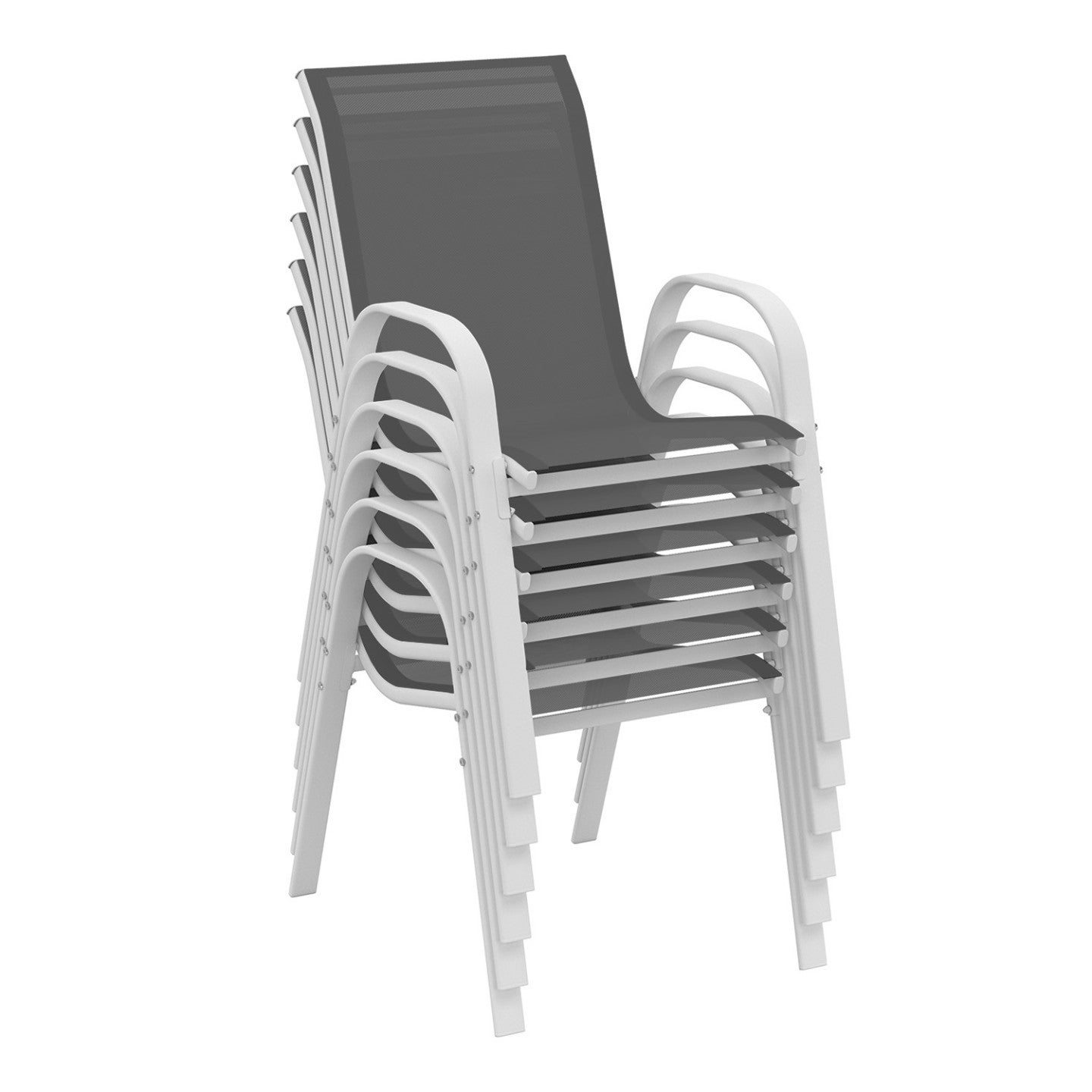 Salon de jardin MADRID table 150 CM et 6 chaises empilables blanc et gris - 4