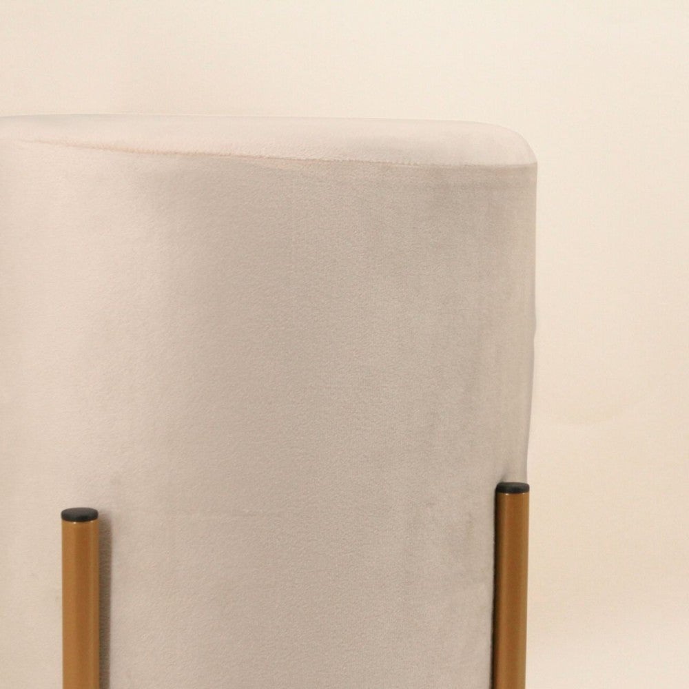 Pouf en velours beige rond pieds métal doré 36x30cm - Ornami - 3
