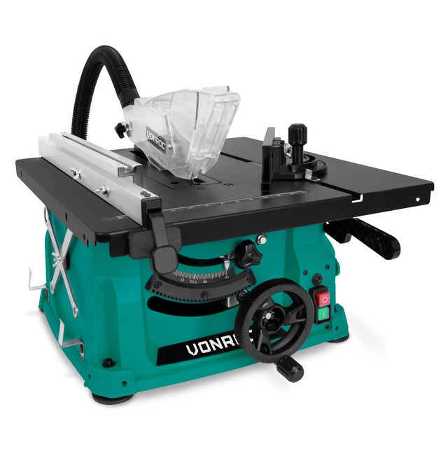 VONROC Scie de table compacte 1500W – Lame Ø210 mm – Coupes droites et d’onglet – Aspiration incluse – TS502AC