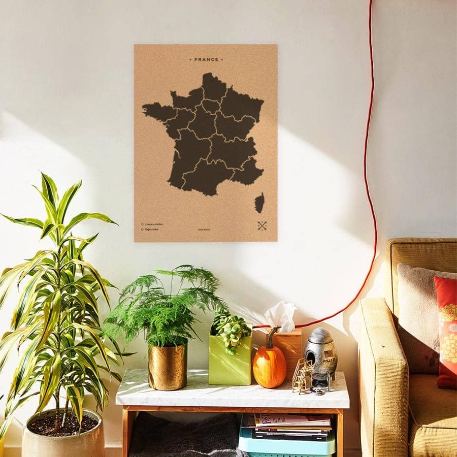 Carte en Liège - Woody Map Naturel France / 60 x 45 cm / Noir / Sans Cadre - 2