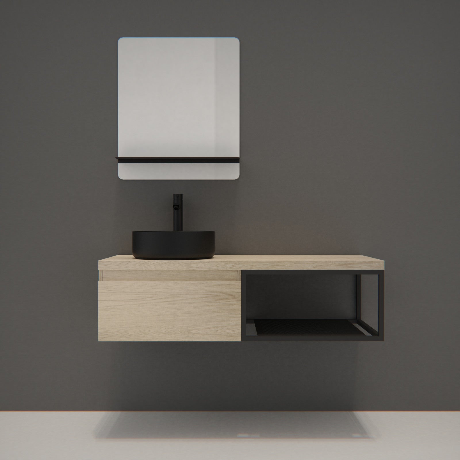Meuble de salle de bain bois et métal 120cm avec vasque noire et miroir WILL - 3